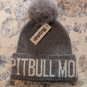 Gray Knit Beanie with Pom Pom